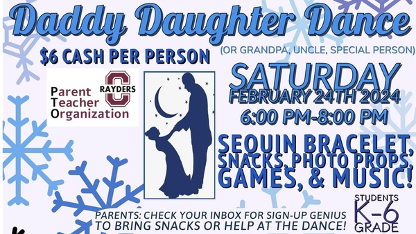 CES Daddy Daughter Dance $6 per person. Saturday, February 24th, 2024. 6-8 PM. 